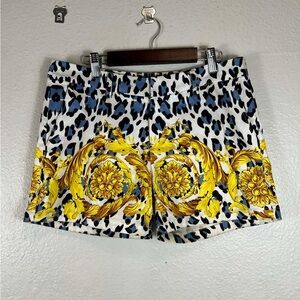 Versace High Waist Yellow and Blue Patterned Shorts